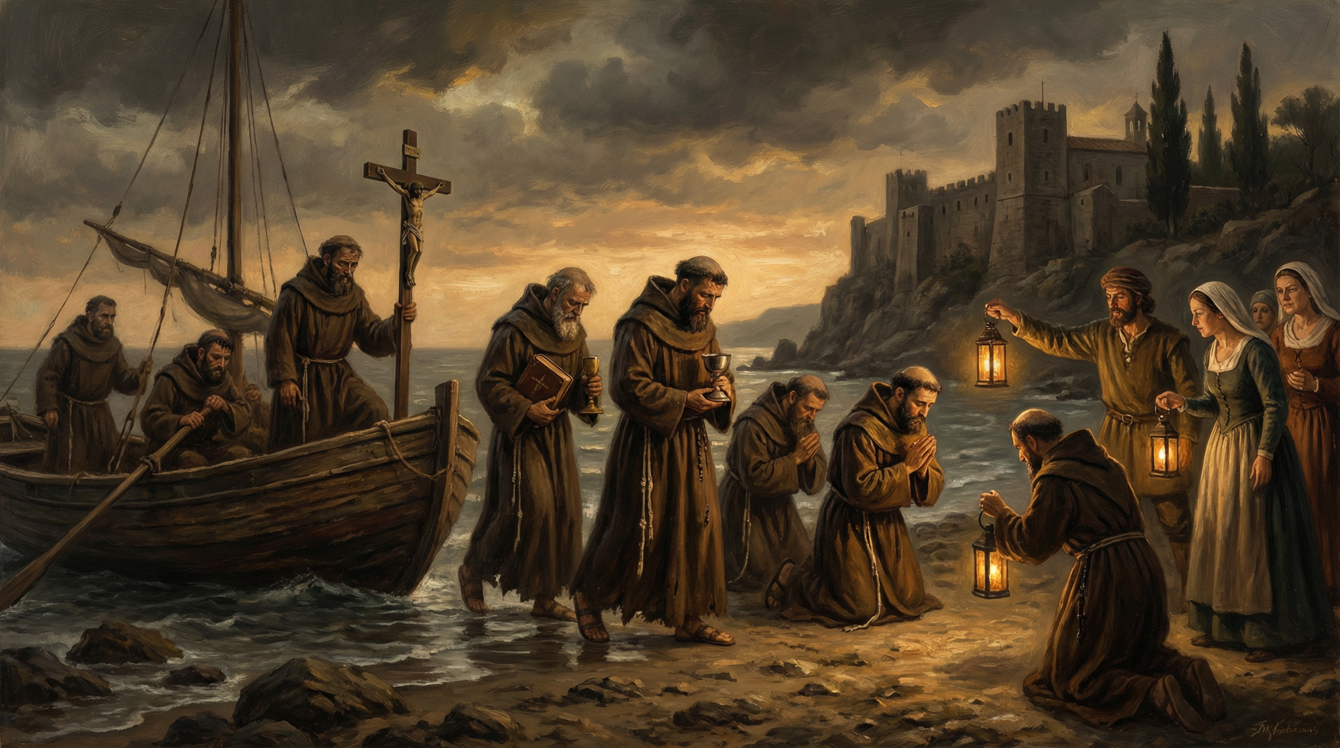 Franciscan friars arriving on the shores of Cyprus after the fall of Acre, 1291