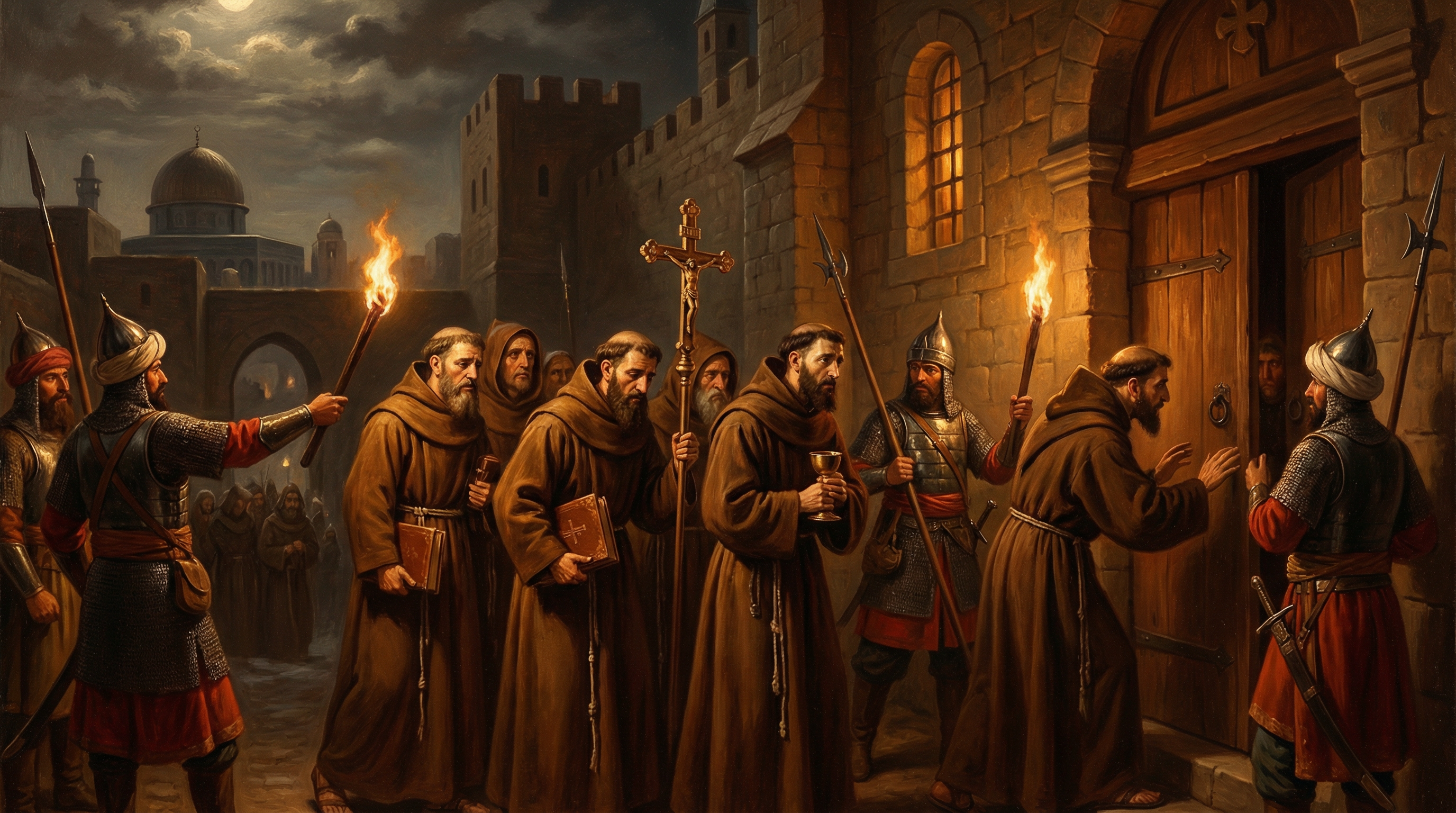 Franciscan friars expelled from the Cenacle on Mount Zion by the Ottoman Turks, 1551