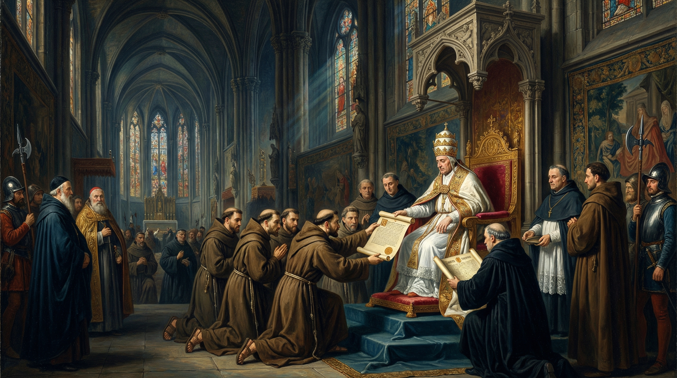 The papal bulls of 1342 — Gratias Agimus and Nuper Carissimae — formally naming the Franciscans as custodians of the Holy Places