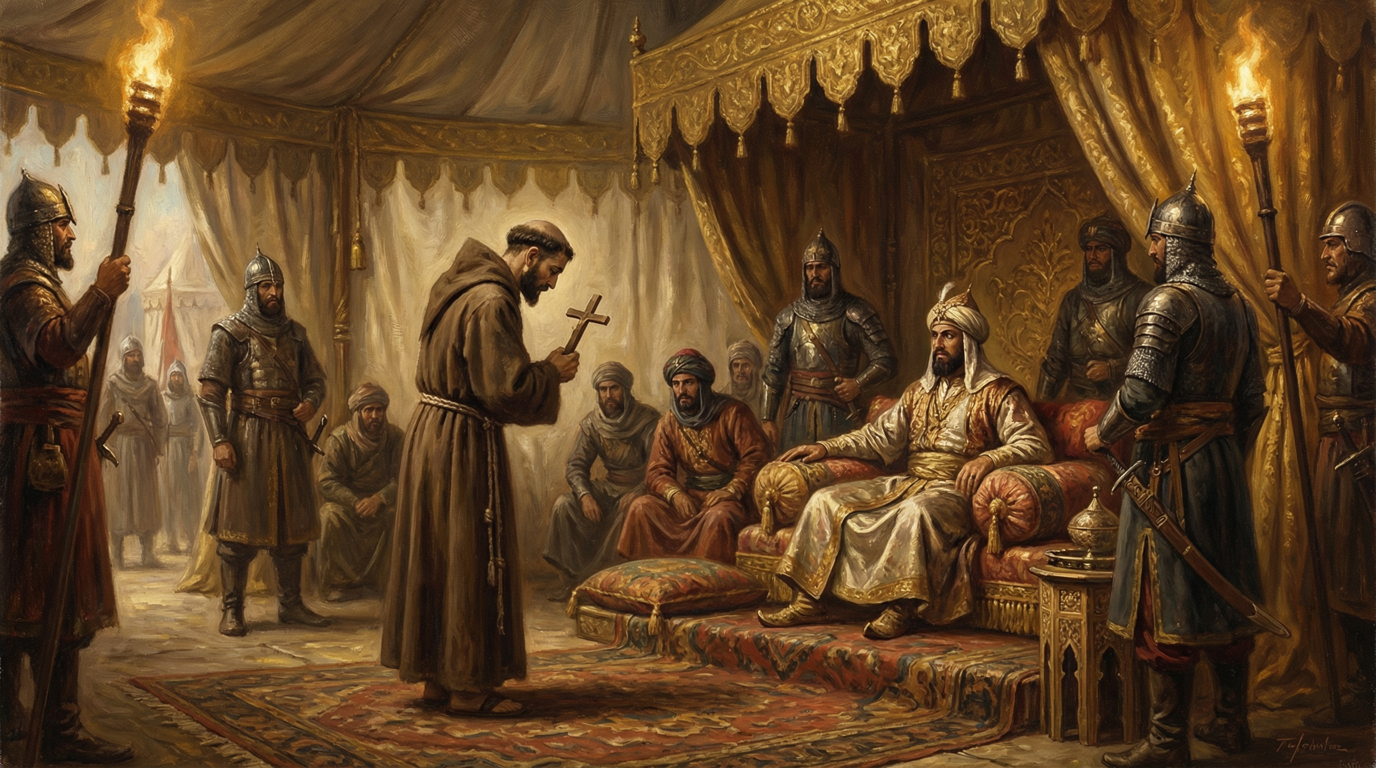 Francis of Assisi meets Sultan Malik al-Kamil in Damietta, Egypt, 1219